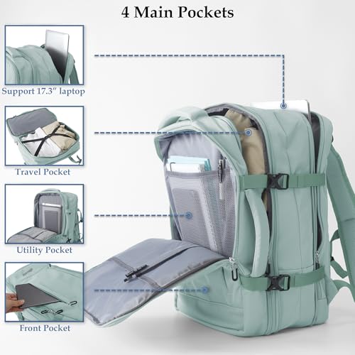 Travel Backpack, Expandable Large Capacity Business Work, Water Repellent Carry On Daypack with USB Charging Port, Fit 17 Inch Laptop, Bag for Men and Women,Mint Green - color: Mint Green