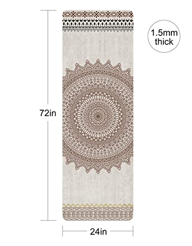 nuveti Printed Travel Yoga Mat-1/16 Inch Thick Non Slip Fitness Workout Mat with Carrying Bag, Foldable Lightweight Suede & Natural Rubber Yoga Mat for Yoga Pilates and Fitness 72" L x 24" W x 1.5mm - color: YanHuaYu
