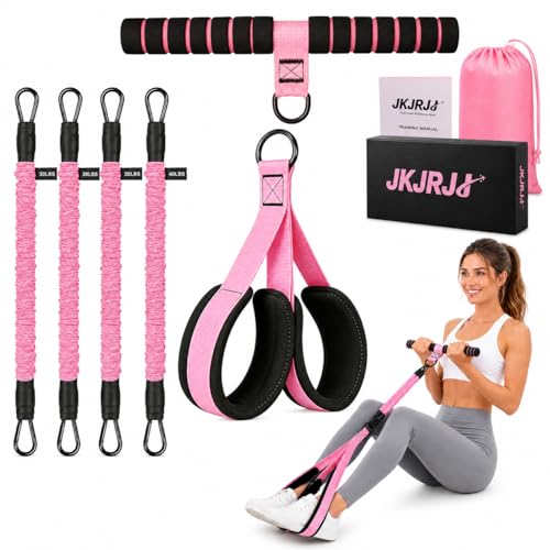 Multifunction Pedal Resistance Band with Handles, 4 Bands Set (30/30/30/40LB) Adjustable Full Body Workout Equipment for Home Gym, Upgraded Steel Handle & Gift Box for Women Men
