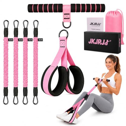 Multifunction Pedal Resistance Band with Handles, 4 Bands Set (30/30/30/40LB) Adjustable Full Body Workout Equipment for Home Gym, Upgraded Steel Handle & Gift Box for Women Men