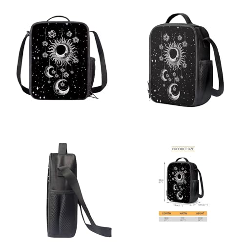 Kids Backpacks Set Black Gothic Moon Sun Backpack for Girls Insulated Lunch Bag with Carrying Straps Trendy Pencil Case for Pen Erasers Resuable Water Bottle Holder with Strap Nice Gifts - color: Black Gothic Moon Sun