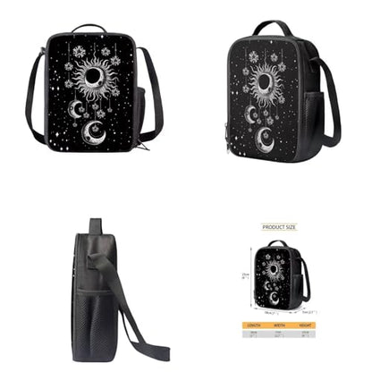 Kids Backpacks Set Black Gothic Moon Sun Backpack for Girls Insulated Lunch Bag with Carrying Straps Trendy Pencil Case for Pen Erasers Resuable Water Bottle Holder with Strap Nice Gifts - color: Black Gothic Moon Sun