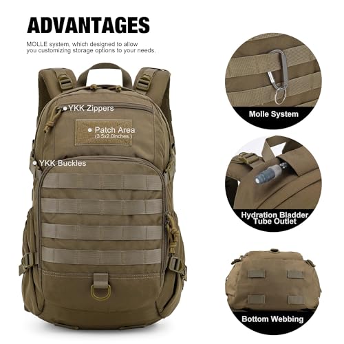 Mardingtop Small Tactical Backpack,Molle Hiking Backpack for Backpacking,Cycling and Biking,15L/25L Backpack - color: Khaki, size: 25L