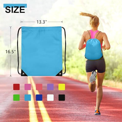 Grneric 50Pcs Drawstring Backpack Bulk Cinch Bag, Drawstring Bags Polyester for Gym Sports Beach Party Trip (Sky Blue) - color: Sky Blue