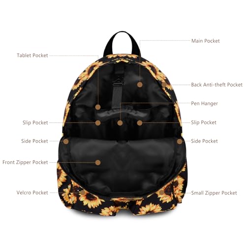 Women's Water-resistant Daypack Backpack, 15.6 Inch Laptop Compartment & Anti-Theft Pocket, Adjustable Padded Straps for Commuting, Travel, Work, College, Sunflower - color: Sunflower