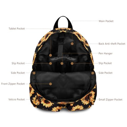 Women's Water-resistant Daypack Backpack, 15.6 Inch Laptop Compartment & Anti-Theft Pocket, Adjustable Padded Straps for Commuting, Travel, Work, College, Sunflower - color: Sunflower