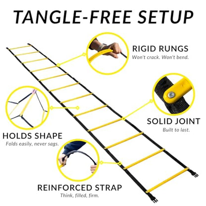 SOFTSOUL Tangle Free Agility Ladder, 12 Fixed Rungs, Heavy Duty Speed & Footwork Training Ladder for Football Soccer Basketball Drills, Portable Exercise Ladder for Kids, Youth & Adults - style: 12 Rungs (2 Pack)