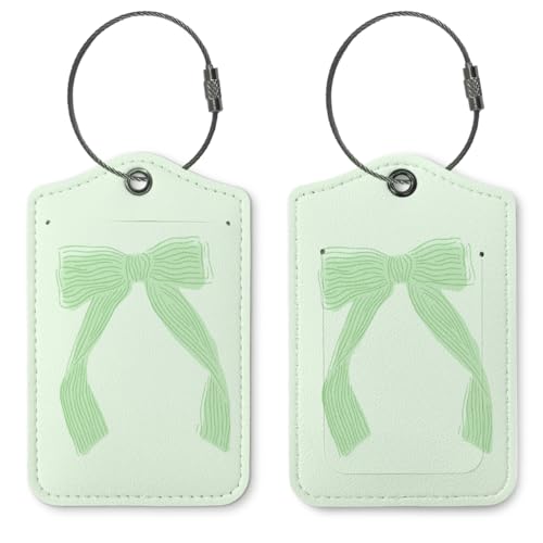 Coquette Sage Green Bow Luggage Tags for Suitcases, Sage Green Bow Cute Bag Travel Tags for Luggage for Women, Trendy 2 Pack Luggage Tag for Travel,Teen Girls Gifts Suitcase Tags - color: Sage Green Bow-2