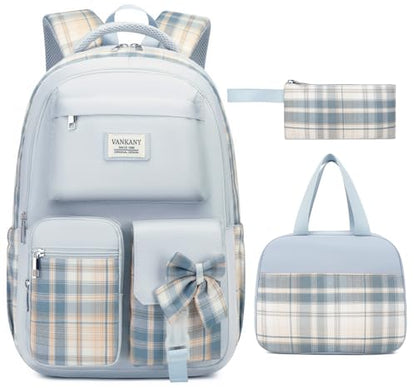 Teen Girl School Backpack with Lunch Box, Cute Bookbag with Laptop Compartment for Big Student Women College Mochilas Escolares para Niñas, Blue - color: Blue, size: 15.6in-3 pack