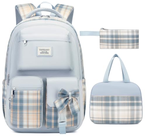Teen Girl School Backpack with Lunch Box, Cute Bookbag with Laptop Compartment for Big Student Women College Mochilas Escolares para Niñas, Blue - color: Blue, size: 15.6in-3 pack