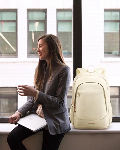 LIGHT FLIGHT Travel Backpack for Women, 15.6 Inch, Warm Beige | Laptop Backpack, USB Charging Hole, Water Resistant, Large Capacity, College Bookbag - color: Warm Beige, size: 15.6 Inch without Wheels