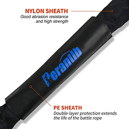 Perantlb Battle Rope With Wear-Resistant Nylon Protective Sleeve - Heavy Battle Rope for Strength Training, Home Fitness Exercise - Anchor Strap Kit Included - style: 1.5" x 30 ft Length