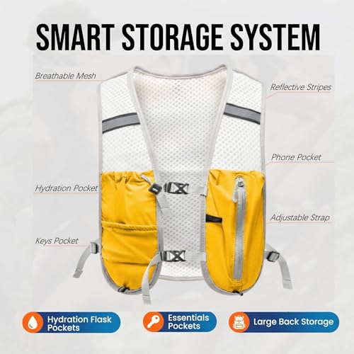 Hydration Backpack Lightweight Running Vest for Women Men with 500ml Soft Flask Hiking Daypack - color: Yellow+500ml Soft Flask