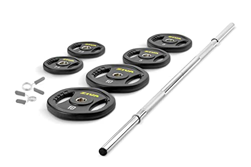 ZIVA 35lb Studio Barbell Weight Set – Adjustable Home Gym Kit with Standard Rubber Urethane Plates, 5' Chrome Bar (1.18" diam) & Collars | Extra Plates Not Included - size: 2-Piece Bar Set - 40lb