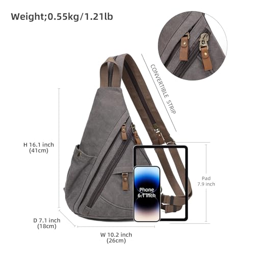 KouLi Buir Canvas Sling Bag - Small Crossbody Backpack Shoulder Casual Daypack Rucksack for Men Women - color: D.grey