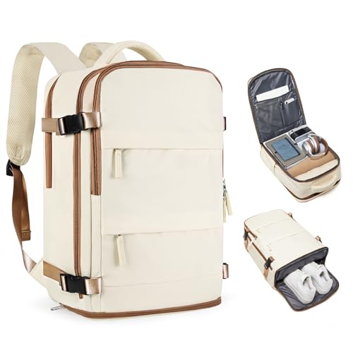 coofay Large Travel Backpack Carry on Flight Approved Mochila De Viaje Personal Item Travel Bag Backpacks for Men Women Carry on Backpack for Airplanes 18x14x8 Inches Travel Bag Beige with Brown - color: A-beige With Brown, size: Large
