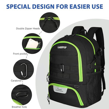 LARIPOP Soccer Backpack with Ball Holder & Shoe Compartment Large Capacity Sports Bag for Training - color: Lemon Green