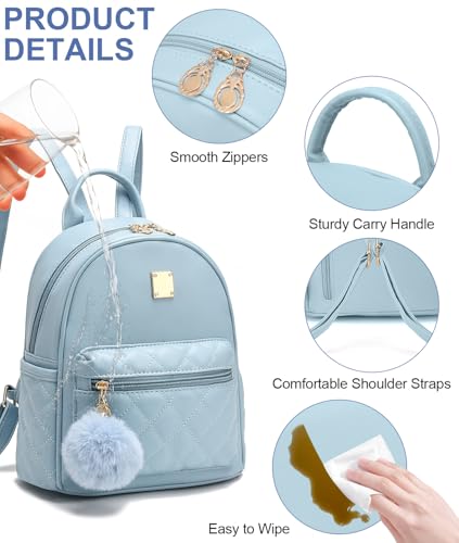 Girls Fashion Mini Backpack Purse Small Cute Plaid Leather Women Backpacks Little Bag, Mint Blue - color: Mint Blue