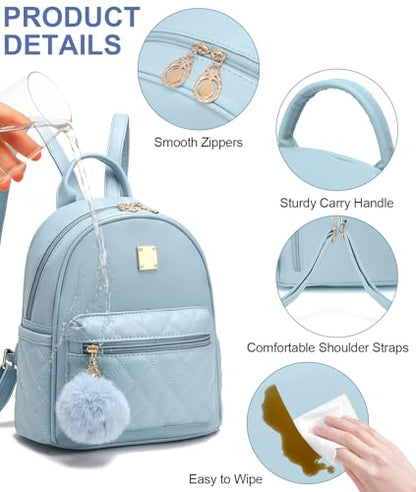 Girls Fashion Mini Backpack Purse Small Cute Plaid Leather Women Backpacks Little Bag, Mint Blue - color: Mint Blue
