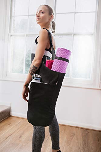 Yoga Mat Bag – Versatile Yoga Bag with Mat Straps & Storage Pockets, Holds Yoga & Pilates Mats, Lightweight & Durable - color: Black