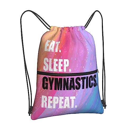 Drawstring Backpack Eat Sleep Gymnastics Repeat, Gym Waterproof String Bag, Outdoor Sports Drawstring Sackpack for Women - color: Eat Sleep Gymnastics Repeat