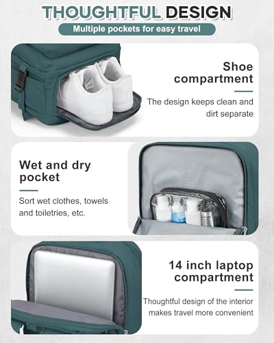 VECAVE Travel Backpack,Carry On Backpack for Women,Airline Flight Approved Waterproof 14 Inch Laptop Backpack with Shoe Compartment Casual Daypack Backpacks PeacockBlue - color: E-peacockblue, size: Small
