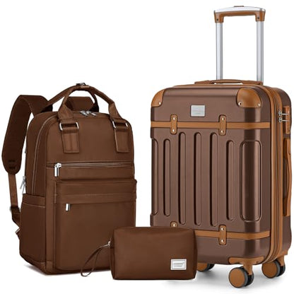 LARVENDER Expandable Carry on Luggage Sets 3 Piece Suitcases Set, Maple - color: Maple, size: 3 piece set(BP/TB/20)