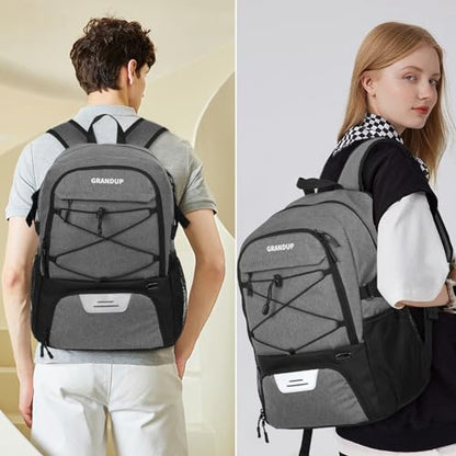 GRANDUP Basketball backpack with ball and shoes compartment Fit Volleyball, soccer, Swim, Gym, Travel, and School, large capacity sports training equipment bags - color: Grey tow ton