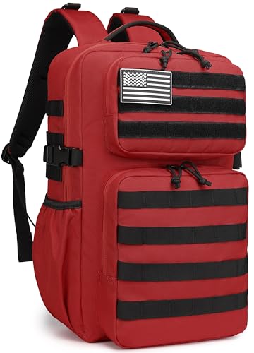 Wotony Military Tactical Backpack for Men Waterproof Daypack 3 Day Assault Pack Molle Bag with Water Bottle Holder - color: Red, size: 30L
