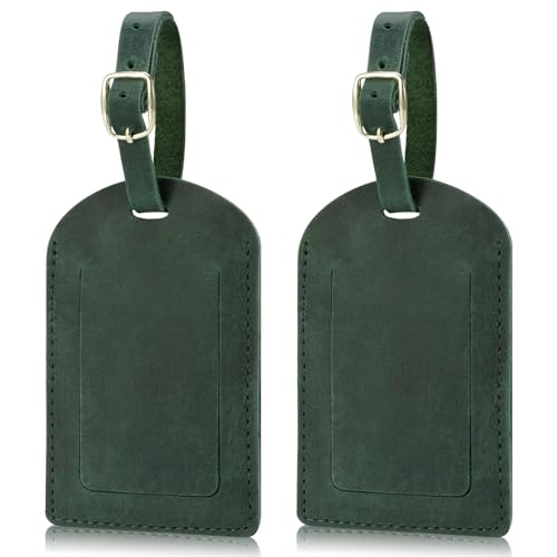 Ringsun Leather Luggage Tag for Suitcases ID Tags Bag Tags for Luggage (2 Pack) - color: 2 Pack-green