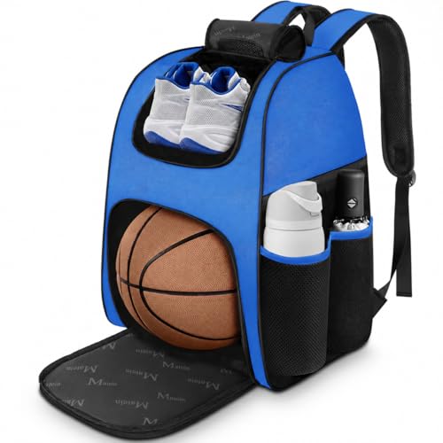 MATEIN Basketball Bag, Sturdy Soccer Bag with Ball Holder & Shoe Compartment, Large Basketball Backpack for Training Equipment, Water Resistant Sports Ball Backpack Fits Volleyball Football, Colorful - color: Blue - Large