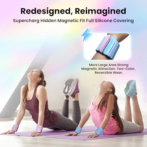 Adjustable Hidden Magnetic Ankle & Wrist Weights, Skin-Friendly Breathable and Waterproof Silicone Design for Women & Men - Ideal for Fitness, Yoga, Running, Cycling & Swimming, 2-Pack, 1LB Each - color: Blue and Pink