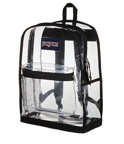 JanSport Clear Pack – 25.5L Transparent Backpack, Large Main Compartment, Side Water Bottle Pocket, Front Zippered Pocket, Mesh Bottom Panel, Clear - color: Clear, size: Large