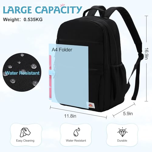 VASCHY School Backpack, Lightweight Classic Cute Aesthetic Bookbag Daypack for Teen Boys Girls Traveling/Gym/Middle School Black - color: Black-l, size: Large-17in