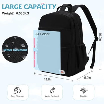 VASCHY School Backpack, Lightweight Classic Cute Aesthetic Bookbag Daypack for Teen Boys Girls Traveling/Gym/Middle School Black - color: Black-l, size: Large-17in