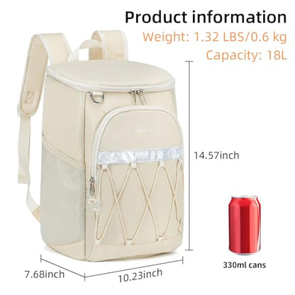 Backpack Cooler Backpack 26 Cans Insulated Leak Proof for Women Men Beach Camping Picnic Fishing Hiking Lunch Backpack Waterproof Cooler - color: Beige, size: Medium