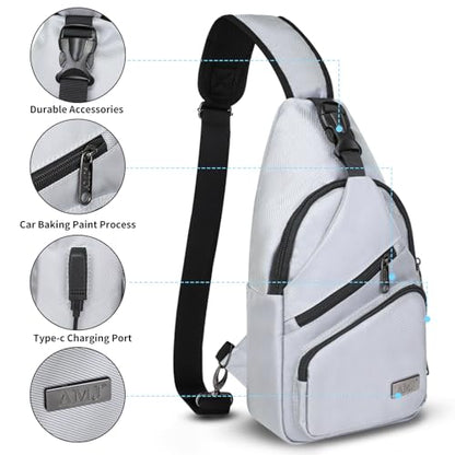 AMJ Crossbody Sling Bag Men Women, Casual Shoulder Backpack, Chest Daypack Satchel for Hiking Travel - color: White Gray, size: Small