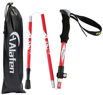 A ALAFEN Aluminum Collapsible Ultralight Travel Trekking Hiking Pole for Men and Women (Fits 5'3" - 6'2") - color: Red