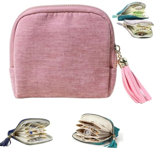 Travel Jewelry Case, Small High-End Large-Capacity Tassel Storage Bag Gifts for Women, Pouch Bags with Zipper, Velvet Jewelry Organizer Storage Bag for Bracelet Rings Earring (Light Pink) - color: Light Pink