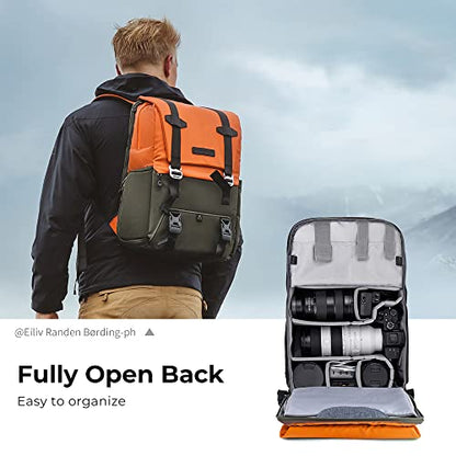 K&F CONCEPT Camera Backpack, Camera Bags for Photographers Large Capacity Camera Case with Raincover,15-15.6 Inch Laptop Compartment Compatible for Canon/Nikon/Sony/DJI Mavic Drone(Backpack 20L) - color: 04-orange