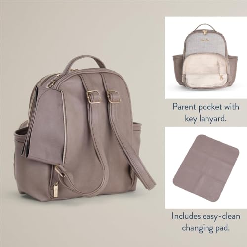Itzy Ritzy Mini Diaper Bag Backpack – Chic, Compact Mini Plus Backpack with Changing Pad, 10 Pockets (6 Internal, 4 External), Grab-Top Handle & Rubber Feet (Vanilla Latte) - color: Vanilla Latte - Plus