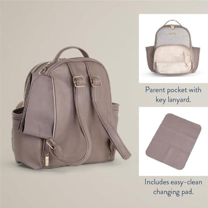 Itzy Ritzy Mini Diaper Bag Backpack – Chic, Compact Mini Plus Backpack with Changing Pad, 10 Pockets (6 Internal, 4 External), Grab-Top Handle & Rubber Feet (Vanilla Latte) - color: Vanilla Latte - Plus