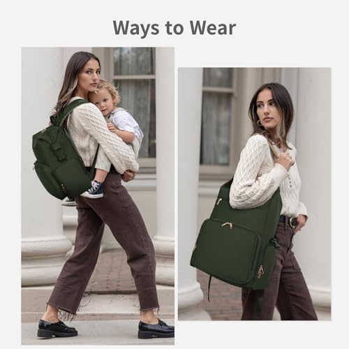 CEI-CEI Neoprene Diaper Bag Backpack Large Newborn Baby Maternity Bags Waterproof Travel Backpack for Mom Dad with Insulated Pockets,Changing Pad - color: Green