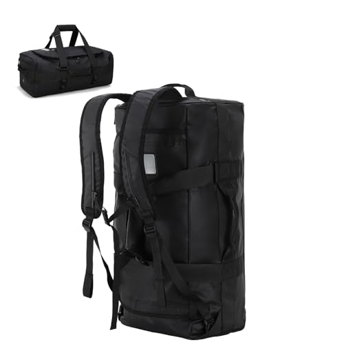 Haimont Heavy Duty Outdoor Gear Duffel Backpack, Black | 60/90L Sizes, Tarpaulin Build, D-Shaped Opening, Stowable Straps, Camp Storage - color: Black, size: 60L