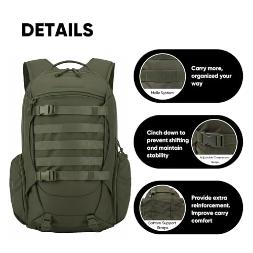 35L Tactical Backpack for Men, MOLLE Military Bug Out Bag, Waterproof Rucksack for Hiking with Hydration Port Army Green - color: Army Green