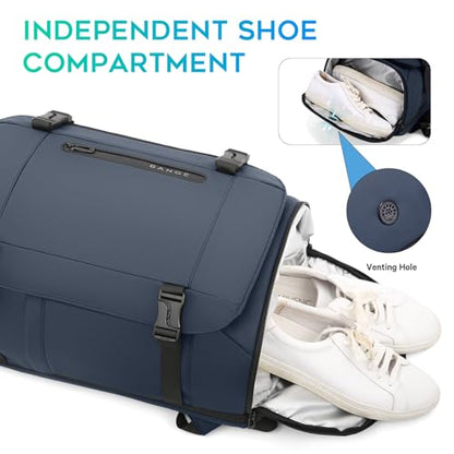 BANGE Travel Backpack with Shoe Compartment, 40L Large Capacity Back Pack, Men's Weekender Daypack Fits 17.3 Inch Laptop, Carry On Travel Backpack with Water Bottle Holder for Men and Women - color: Blue