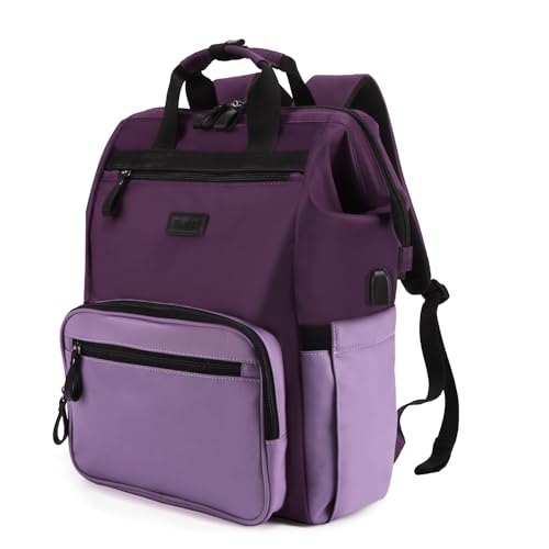 Timeet Laptop Backpack for Women, 15.6 Inch Travel Backpack Purse with USB Charging Port, Waterproof and Anti theft Carry On Backpack for Office College Teacher Women Men, Dark Purple - color: Dark Purple, size: 15.6 Inch