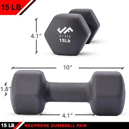 JFIT Dumbbell Pairs or Sets – Neoprene & Vinyl Coated Hand Weights for Home Gym, Strength Training, Aerobics, Cardio Exercise and Fitness - size: 15 lbs (Pair), style: Dumbbell Pair