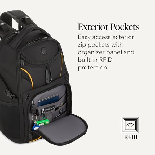SwissGear 1900 Mini ScanSmart 16-Inch Backpack, Fits Up to 13-Inch Laptop, RFID Protection & ScanSmart TSA-Friendly Compartment, Black/Yellow - color: Black/Yellow