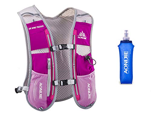 5L Lightweight Running Backpack Outdoor Sports Trail Racing Marathon Hiking Fitness Bag Hydration Vest Pack - color: Rose Red +500ML Water Bottle
